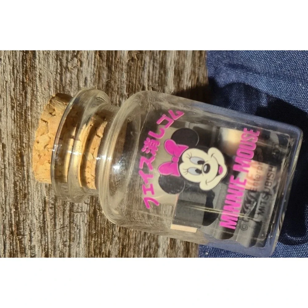 Disney Minnie Mouse  miniature Erasers in Glass Jar Mitsubishi‎ Japan Stationery